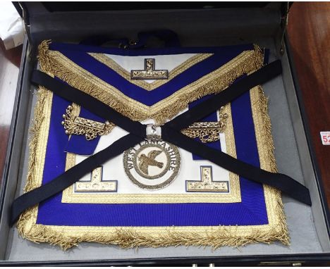 West Lancashire Masonic apron in case. P&amp;P Group 2 (£18+VAT for the first lot and £2+VAT for subsequent lots) 