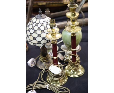 Six lamps including brass and onyx examples. This lot is not available for in-house P&P.Condition Report: All electrical item