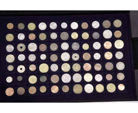 Aluminium coin case with worldwide coin contents including some silver. P&amp;P Group 2 (£18+VAT for the first lot and £2+VAT