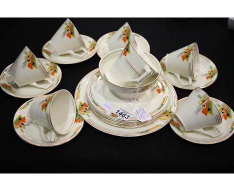 Art Deco twenty-one piece Grindley tea service in the Arcadia Pattern, 1930s. P&amp;P Group 3 (£25+VAT for the first lot and 