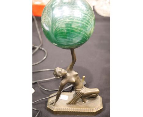 Cast metal Art Deco style globe lamp. This lot is not available for in-house P&P.Condition Report: All electrical items in th