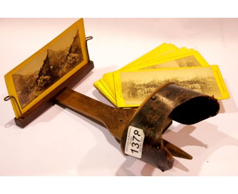 Leather and wood stereoscope with 26 stereo cards of Norway  P&amp;P Group 2 (£18+VAT for the first lot and £2+VAT for subseq