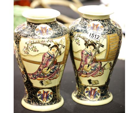 Pair of large hand painted Japanese Satsuma vases. P&amp;P Group 3 (£25+VAT for the first lot and £5+VAT for subsequent lots)