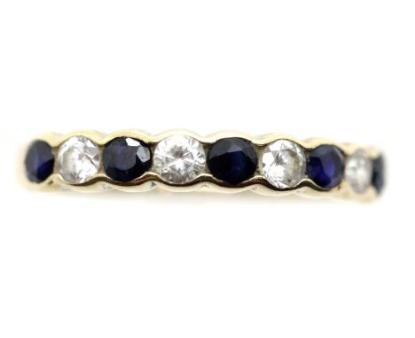 Nine stone diamond and sapphire 9ct yellow gold ring, size K, 1.1g. P&amp;P Group 1 (£14+VAT for the first lot and £1+VAT for