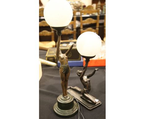 Two cast resin Art Deco style globe lamps. This lot is not available for in-house P&amp;P. 