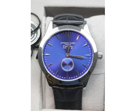 New boxed Anthony James blue faced gents wristwatch  P&amp;P Group 1 (£14+VAT for the first lot and £1+VAT for subsequent lot