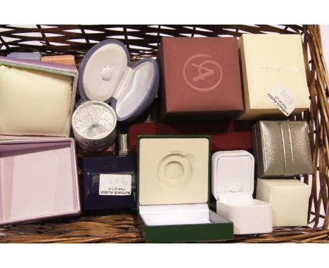 Large selection of jewellery and watch boxes in a basket. P&amp;P Group 2 (£18+VAT for the first lot and £2+VAT for subsequen