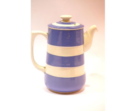 Large blue &amp; white TG Green Cornishware coffee pot, H: 20 cm. P&amp;P Group 2 (£18+VAT for the first lot and £2+VAT for s