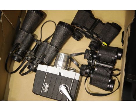 Three pairs of binoculars including Mark Scheffel 10 x 50 and a Bell &amp; Howell Marksman cine camera  P&amp;P Group 2 (£18+