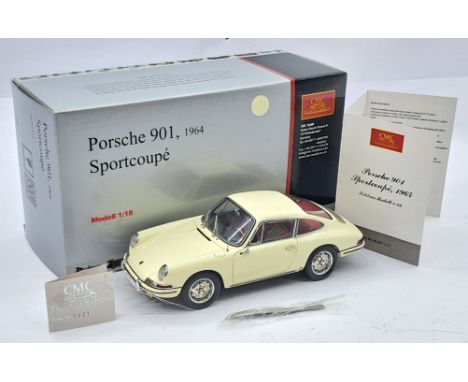 CMC 1:18 Scale M-067C Porsche 901 Sport Coupe 1964, includes dusting cloth, information card, numbered tag, and tweezers, con