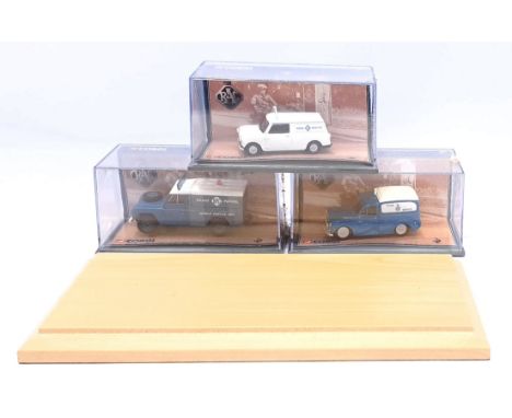 Corgi, a boxed RAC group with plinth, to include 06508 Morris 1000 Van, 06004 Mini Van and 07414 Land Rover. Although not che