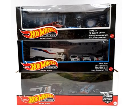 Hot Wheels Premium, a boxed Diorama Set group to include "Carry On" includes: '16 Bugatti Chiron, Koenigsegg Agera R and McLa