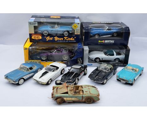Jada, Revell, Bburago &amp; Similar 1:18 Scale Boxed &amp; Unboxed Chevrolet Corvette Group, to include Jada Big Time Muscle 