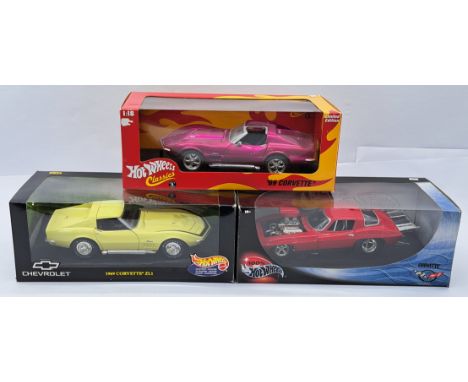 Mattel Hot Wheels 1:18 Scale Corvette Trio, to include 1969 Corvette ZL1, Pro Street Corvette, and Hot Wheels Classics '69 Co