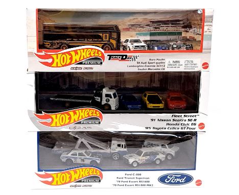 Hot Wheels Premium, a boxed Diorama Set group to include "Track Day" includes: Euro Hauler, '84 Audi Sport Quattro, Lamborghi