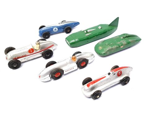 Dinky, an unboxed Mixed Racing group to include 23b Hotchkiss, 23m Thunderbolt Speed Car, 23p Gardeners MG Record Car, 23C Me