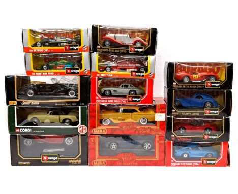Bburago, Corgi Maisto and Mira, a boxed 1:18 and 1:24 scale group to include 0522 Mercedes-Benz 300 SL ('54), 6112 Detroit Cu