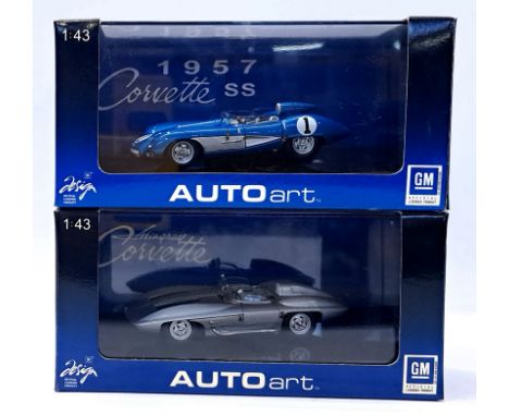Autoart, a boxed 1:43 scale Chevrolet pair, to include 51051 Chevrolet SS 1957 "Blue",&nbsp; 51001 Chevrolet Corvette Stingra