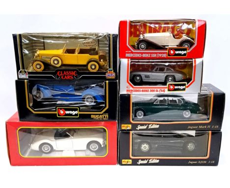 Maisto, Bburago Polistil (Tonka) and similar, a boxed 1:18 and 1:24 Scale group to include 0522 Mercedes-Benz 300 SL ('54), 3