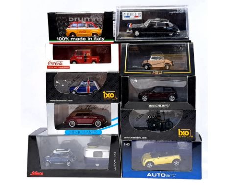 Minichamps, Autoart, Ixo, Brumm, TrueScale and similar, a boxed group to include TSM09434 "Coca-Cola" Goggomobil 1956 Transpo