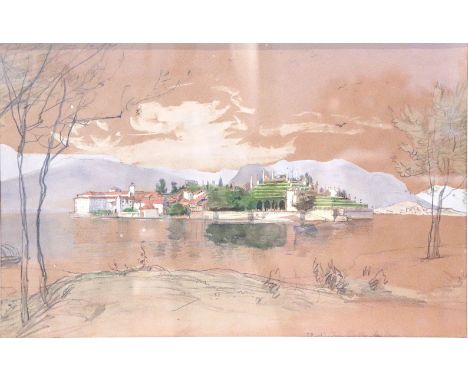 Schick, Rudolf (Berlin 1840-1887) Isola Bella im Lago Maggiore  Aquarellierte Bleistiftzeichnung auf braunem Papier. Auf Bild