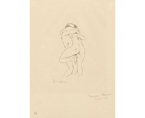 Grossmann, Rudolf (Freiburg i. Br. 1882-1941) "Nonnen von Murano"  Stehender Liebesakt. Lithographie in Schwarz. Bleistift si