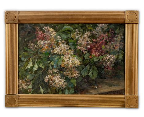 Gette, Gertraude (Berlin, Spremberg 1872-1936) Kastanienblüten   Sign. u. dat. 1904. Öl auf Lwd. 63,5×94 cm. Rücks. Etiketten