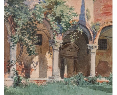 Ruben, Franz Leo (Prag, München 1842-1920)  , wohlSüdländischer Innenhof  Bez. u. dat. 1870 (od. 72). Aquarell auf Papier. 22