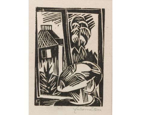 Felixmüller, Conrad (Dresden, Berlin 1897-1977) "Frau am Fenster"  1919 Holzschnitt. Bleistift sign. 24×17 cm auf Bütten ca. 
