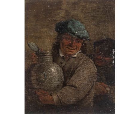 Ostade, Adriaen van  (Haarlem 1610-1685) , Art von Zwei zechende Bauern  Der vordere mit blauer Mütze, in grauer Jacke und we