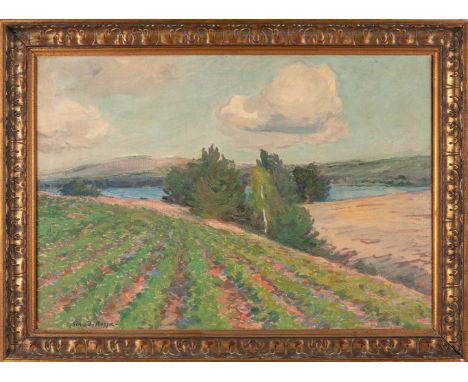 Schad-Rossa, Paul  (Nürnberg, Berlin 1862-1916) Märkische Landschaft   Sign. Öl auf Lwd. 67×96 cm. Rücks. auf Etikett betitel