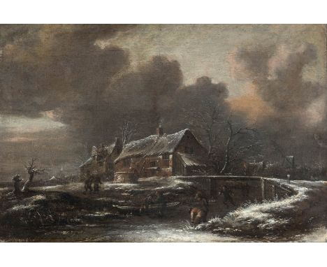 Molenaer, Claes (Haarlem, um 1630-1676) , zugeschriebenWinterlandschaft mit Eisläufern auf gefrorenem Fluss  Vor Landhäusern 