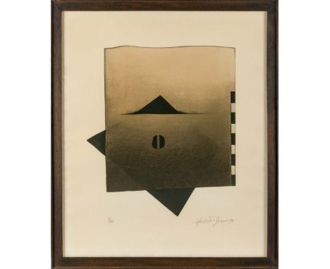 Bessel, Herbert (Hamburg, Rasch/Altdorf b. Nürnberg 1921-2013) Abstrakte Komposition  Farbradierung auf Bütten. Ca. 31,5×36,5