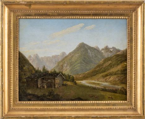 Conjola, Carl (Mannheim, München 1773-1831) Pustertal in Südtirol mit Berghütte  Monogr. u. dat. CC 1819. Öl auf Lwd. (Randdo