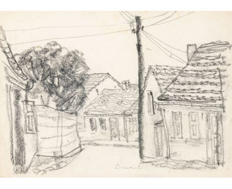 Drexel , Christof (Königstein/T., München 1886-1979) Dorfansicht  Sign. Bleistift auf Papier. 22,5×31,5 cm. Verso Nachlass-St