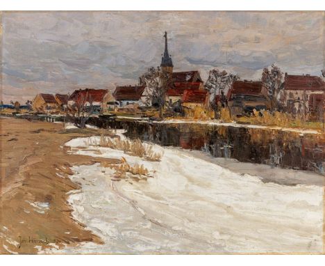 Hänsch, Johannes  (Berlin 1875-1945) Rahnsdorf im Winter  Sign. u. dat. Berlin 1924. Öl auf Lwd. 59,5×80 cm. R. (60406)