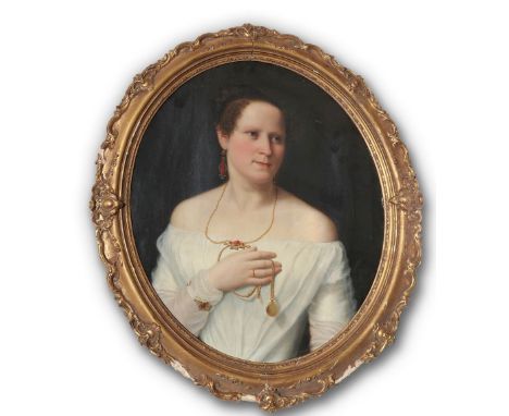 Souchon, Wilhelm (Halberstadt, Weimar 1825-1876) Martha Beate Runkel  geb. Peisser (1821–1899) in weißem, dekolletierten Klei
