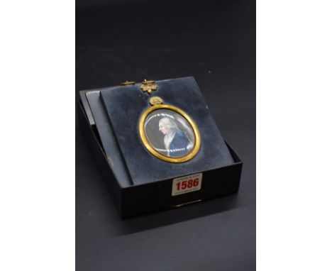 English School,&nbsp;late 18th century, portrait miniature of a gentleman wearing a blue jacket,&nbsp;probably on ivory, 4.5 