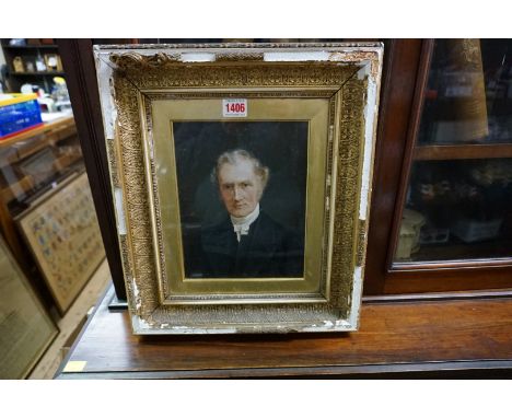 English School,&nbsp;late 19th/early 20th century, head and shoulders portrait of a clergyman, possibly an overpainted print,