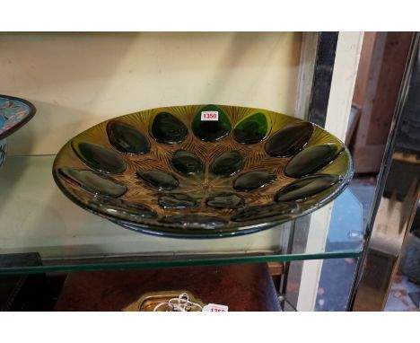 An Art Glass dish,&nbsp;38.5cm diameter; together with a studio pottery plate by Liz Gale, 32.5cm diameter. 