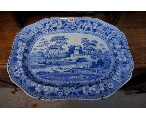 A Victorian Spode blue and white meat plate,&nbsp;51.5cm wide; together with a small collection of Copeland meat plate and dr
