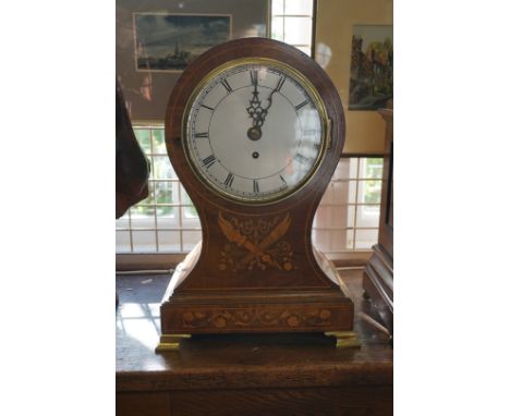 A large 19th century mahogany and inlaid balloon fusee bracket clock, with&nbsp;7in silvered dial, 43cm high, with pendulum.&