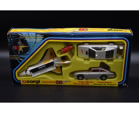 Corgi:&nbsp; James Bond, a boxed set GS22, comprising: Aston Martin DB5, with figure; Lotus Esprit; Moonraker Space Shuttle a