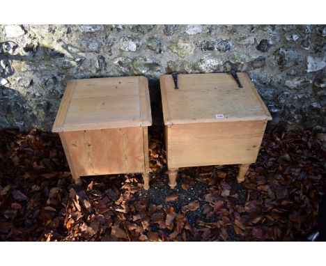 An old pine box commode, 46cm wide x 40cm deep; together with a small pine storage box, 42cm wide x 42cm deep. 