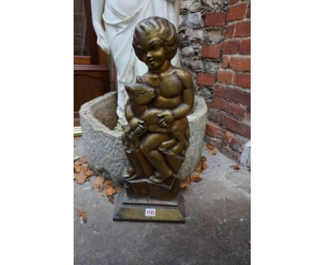An Art Deco gilt metal figural fireside companion set,&nbsp;stamped 'Birmingham Guild Ltd', 58cm high. 