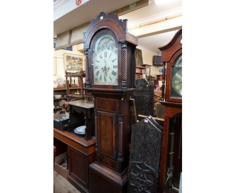 A 19th century mahogany 8 day longcase clock, the 13 1/2in painted dial with moonphase arch, 215cm high, with two weights and