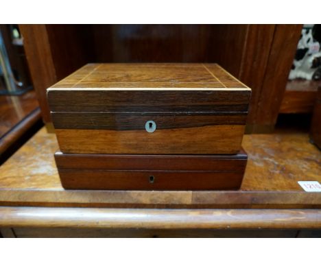 A 19th century mahogany sarcophagus tea caddy, 23cm wide, (faults); together with two other caskets. (3)&nbsp; 