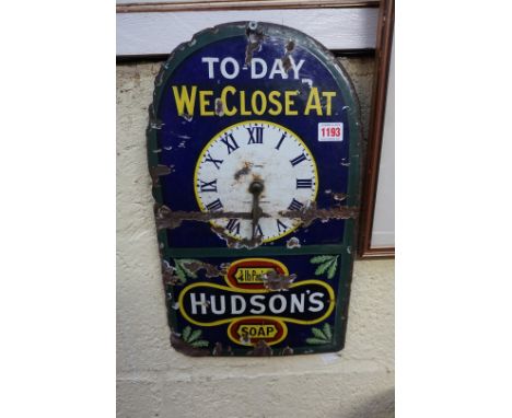 A scarce vintage&nbsp;enamel 'Hudson's Soap' sign,&nbsp;45.5 x 27cm. 