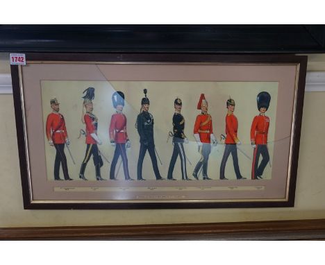 English School,&nbsp;early 20th century, uniforms of the British Army, gouache, 22 x 50.5cm.&nbsp; 