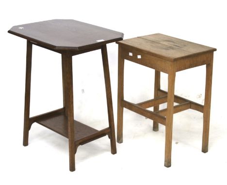 Two vintage oak side tables. One light oak the other dark. Max. H71cm